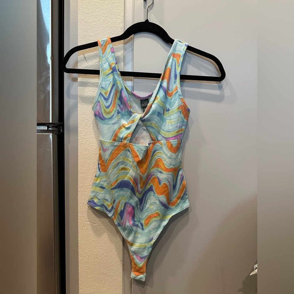Wild Fable Blue and Orange Bodysuit Top